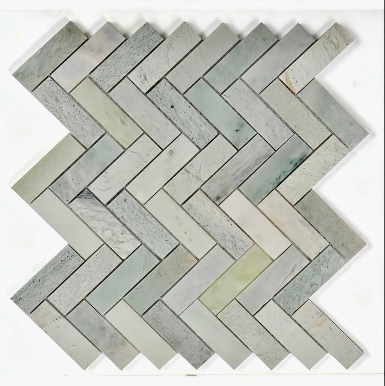 1x2 Icelandic Green Herringbone 11 x 12.5 - Hey Tiles