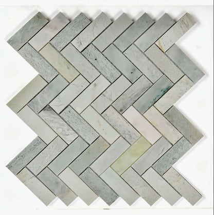 1x2 Icelandic Green Herringbone 11 x 12.5 - Hey Tiles