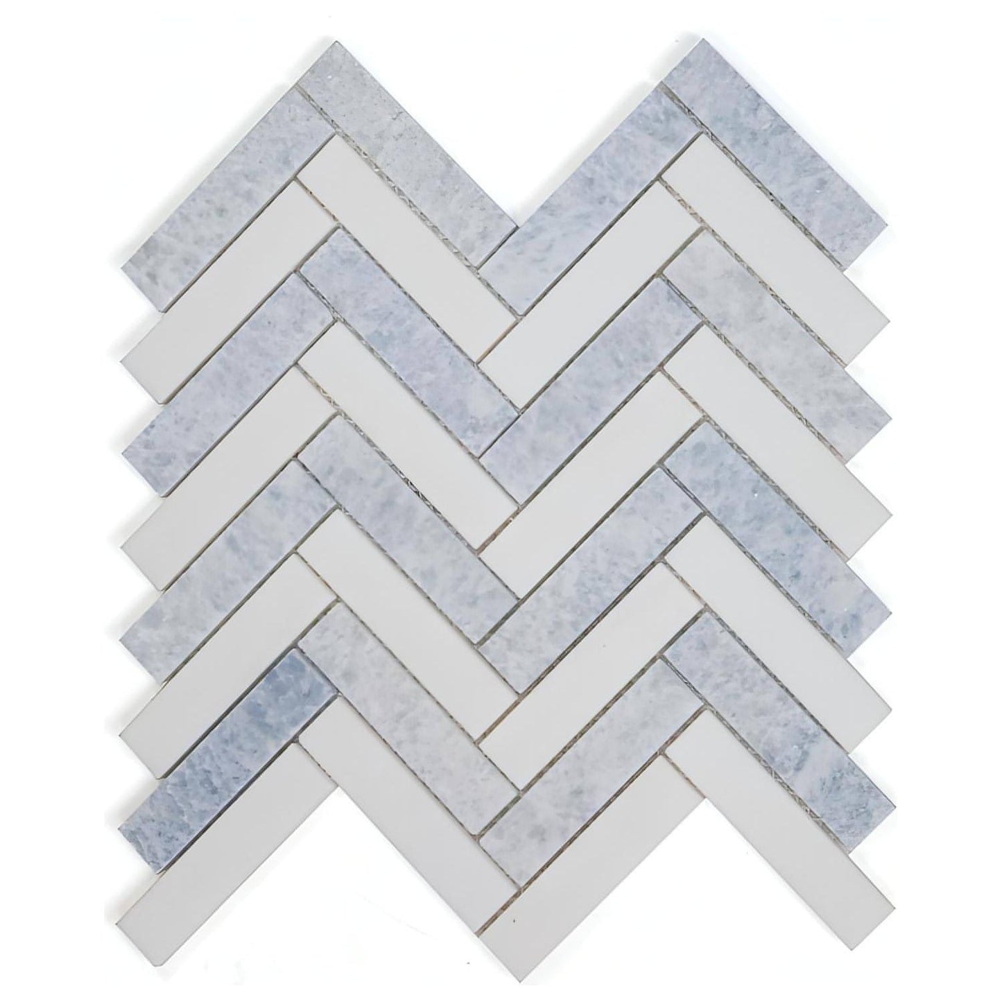 1x3 Thassos White + Cielo Blue Herringbone Polished - Hey Tiles