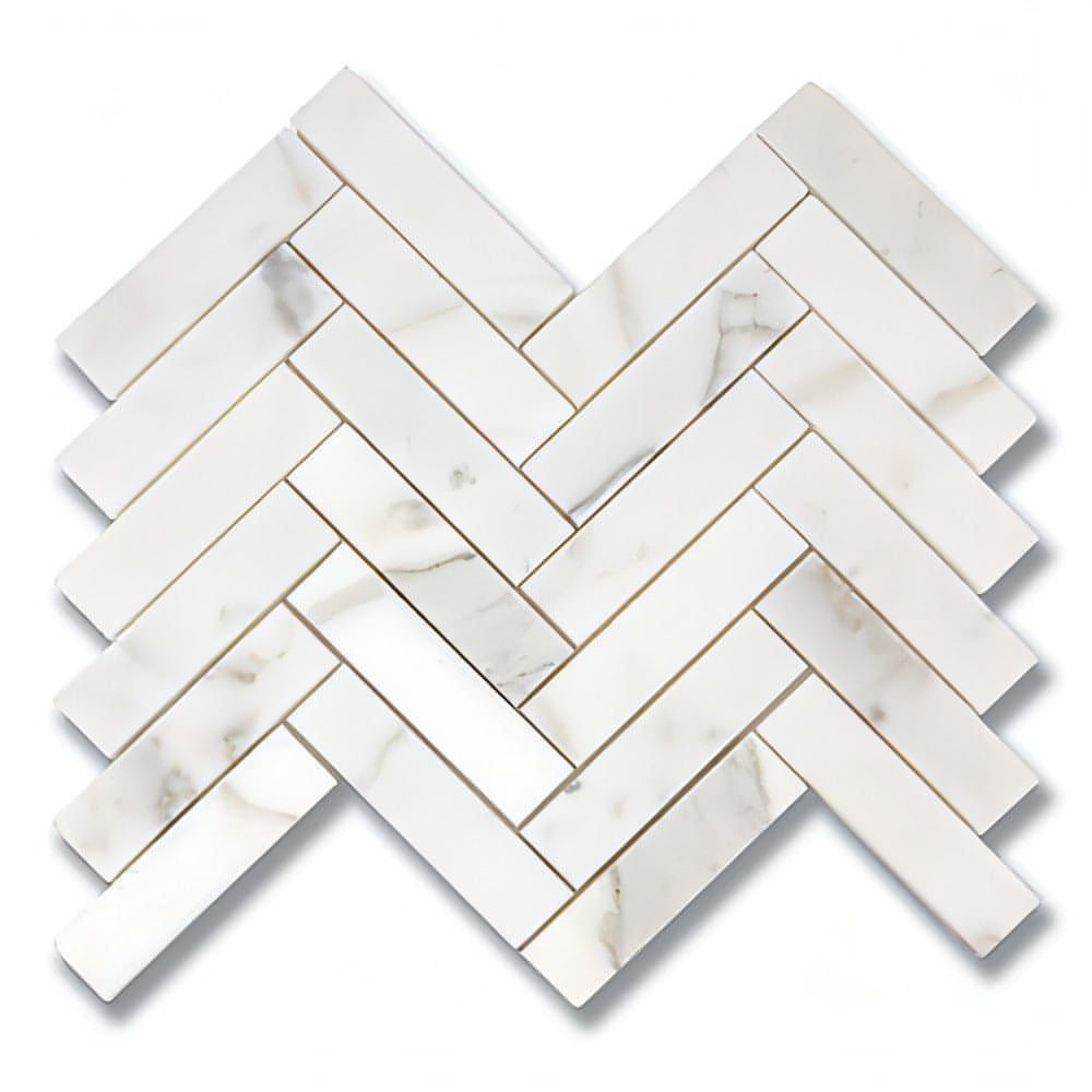 1x4 Calacatta Gold Marble Herringbone Mosaic, Italian Marble Polished / Honed - Hey Tiles