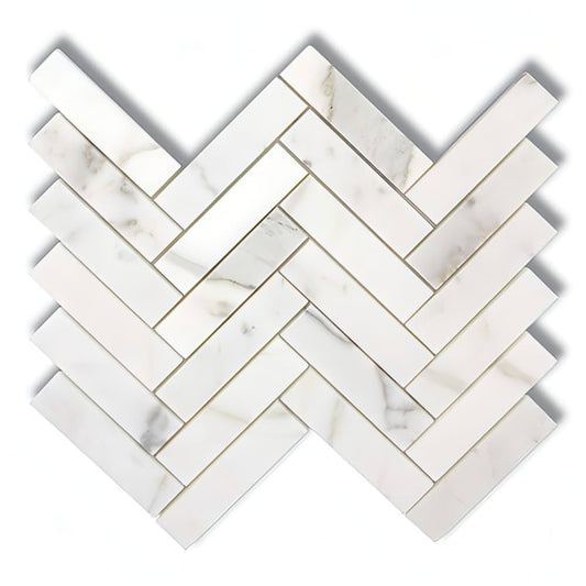 1x4 Calacatta Gold Marble Herringbone Mosaic, Italian Marble Polished / Honed - Hey Tiles