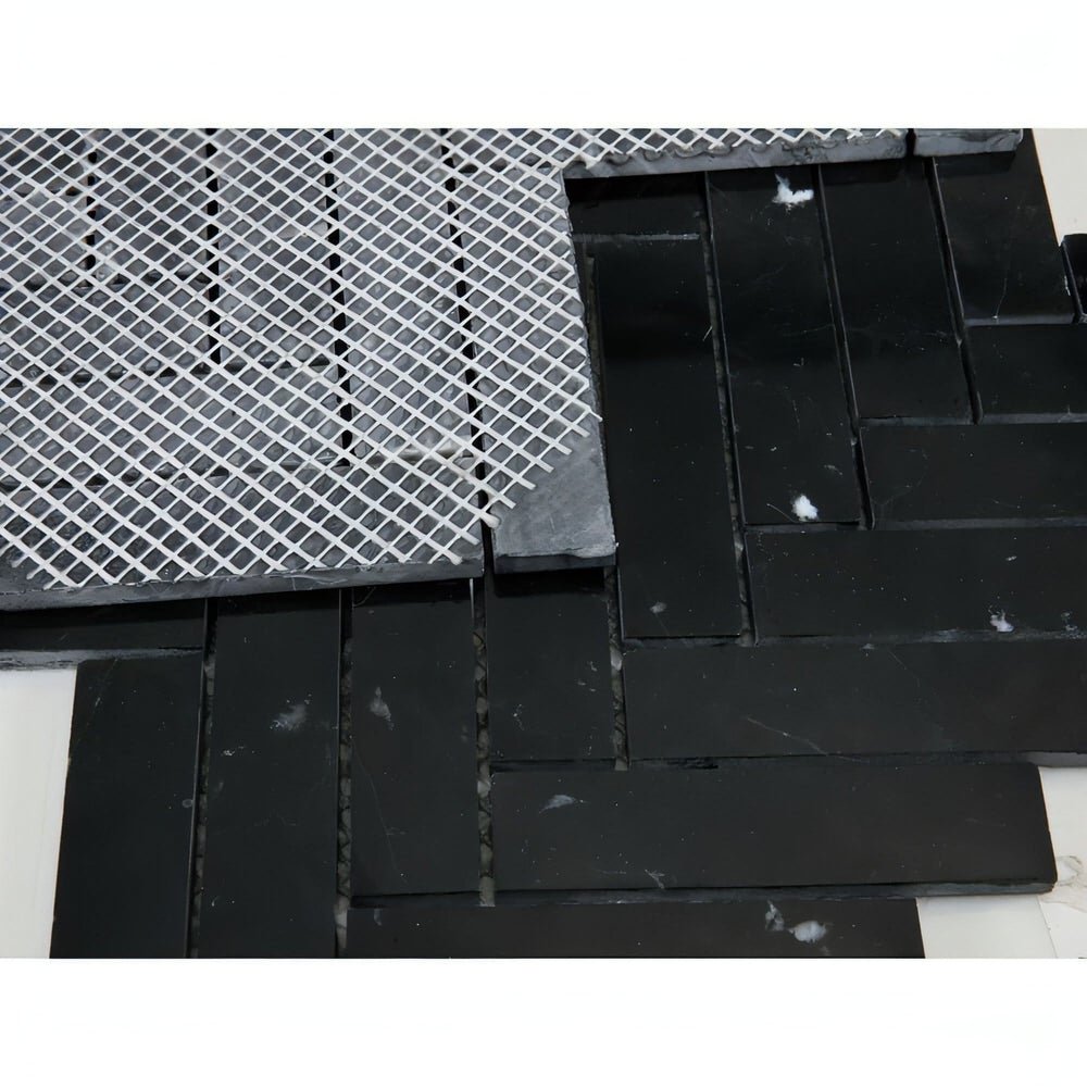 1x4 Herringbone Marquina Nero Mosaic Tile - Hey Tiles