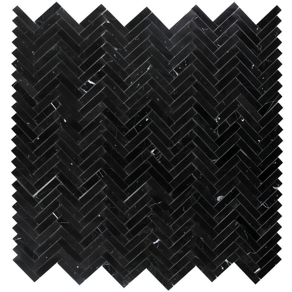 1x4 Herringbone Marquina Nero Mosaic Tile - Hey Tiles