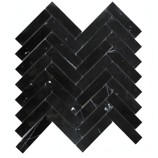 1x4 Herringbone Marquina Nero Mosaic Tile - Hey Tiles