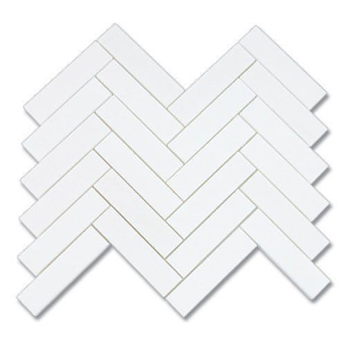 1X4 Thassos White Marble Herringbone Mosaic Tile - Hey Tiles