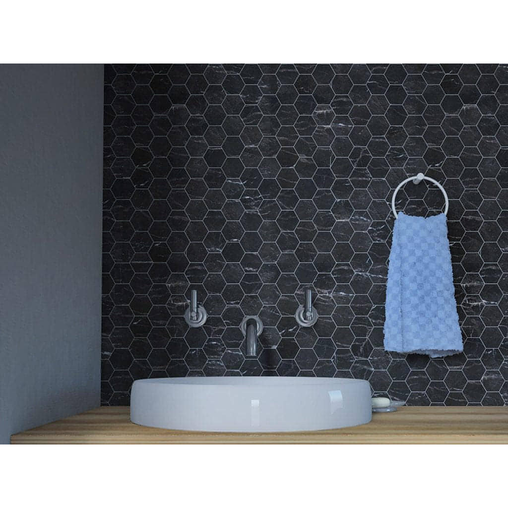 2” Nero Marquina Hexagon Mosaic - Hey Tiles