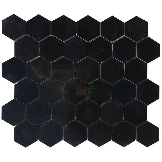 2x2 in. Absolute Black Hexagon Polished Granite Mosaic - Hey Tiles