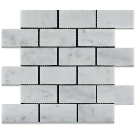 2x4 Carrara White Marble Brick Mosaic Tile - Hey Tiles