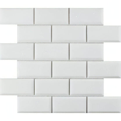 2x4 Thassos White Marble Beveled Brick Mosaic Tile - Hey Tiles