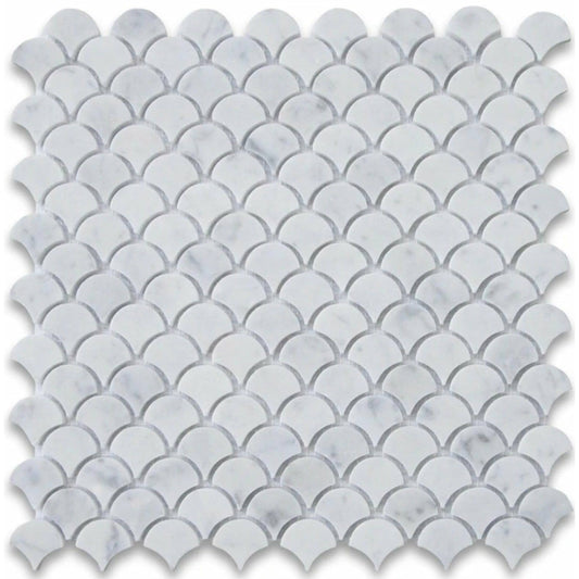 3/4” Carrara White Marble Honed Fan Mosaic Tile - Hey Tiles