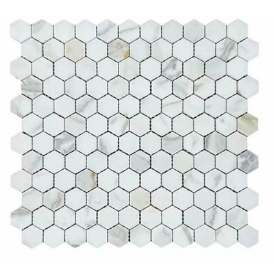 2" Calacatta Gold Marble Hexagon Mosaic Tile