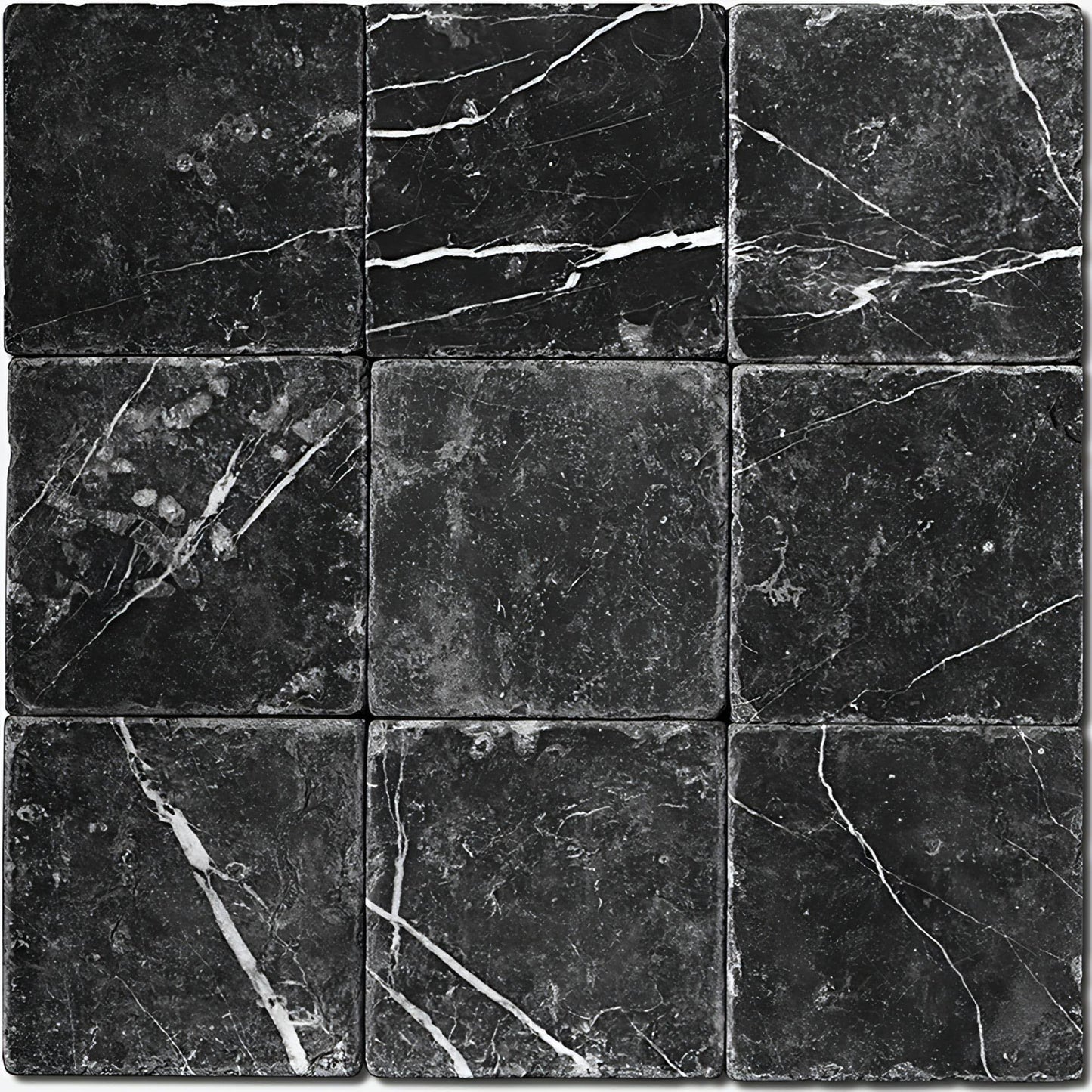 4x4 Nero Marquina Tumbled - Hey Tiles