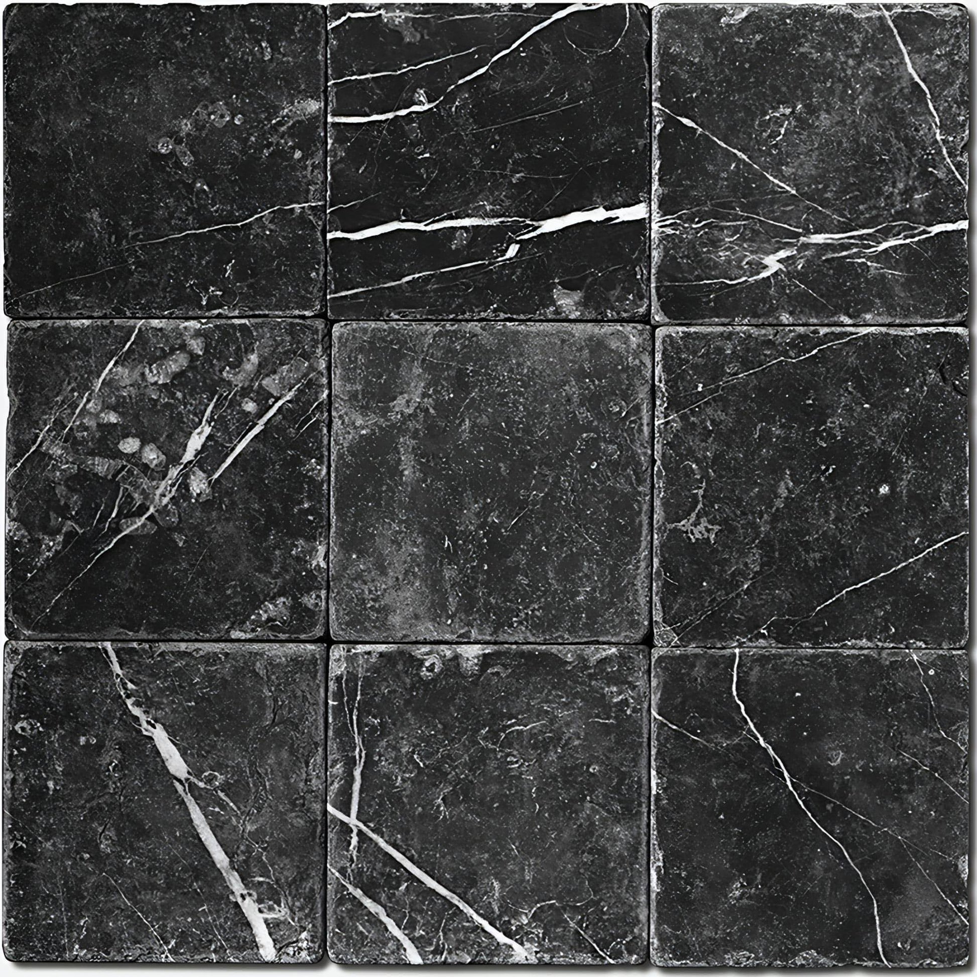 4x4 Nero Marquina Tumbled - Hey Tiles