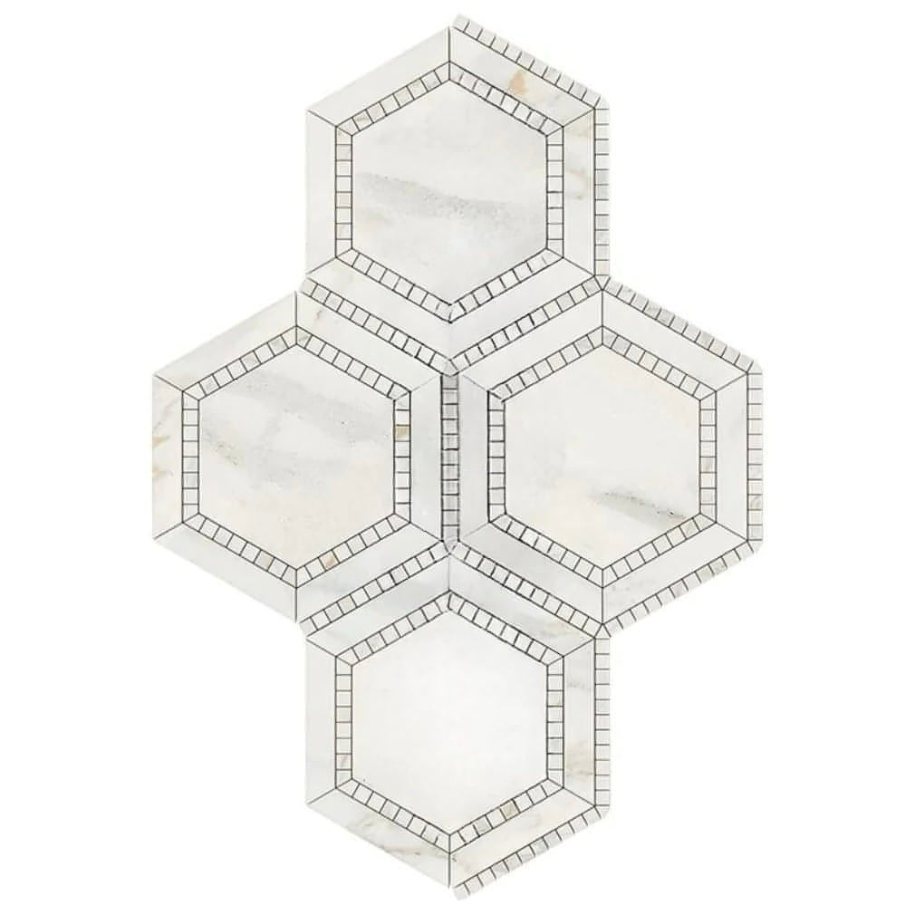 5” Calacatta Gold Marble Mosaic Hexagon with Calacatta Gold Edge POLISHED / HONED - Hey Tiles