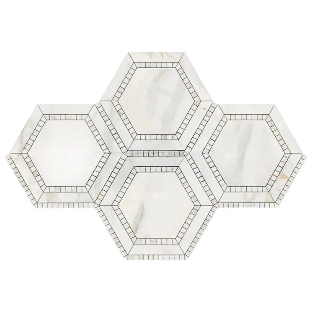 5” Calacatta Gold Marble Mosaic Hexagon with Calacatta Gold Edge POLISHED / HONED - Hey Tiles