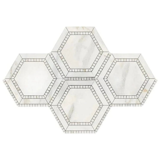 5” Calacatta Gold Marble Mosaic Hexagon with Calacatta Gold Edge POLISHED / HONED - Hey Tiles