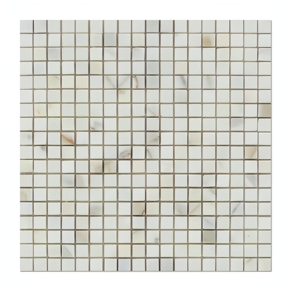 5/8 x 5/8 Calacatta Gold Marble Mosaic Tile on 12x12 Mesh POLISHED / HONED - Hey Tiles