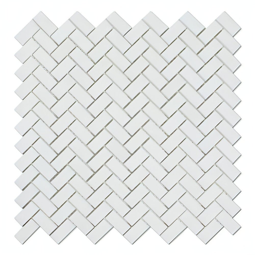 5/8"x1 1/4" Thassos White Marble Mini Herringbone Mosaic Tile - Hey Tiles