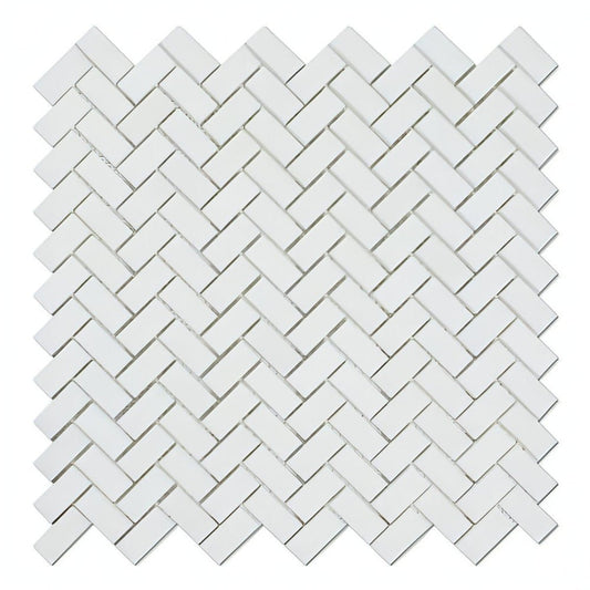 5/8"x1 1/4" Thassos White Marble Mini Herringbone Mosaic Tile - Hey Tiles