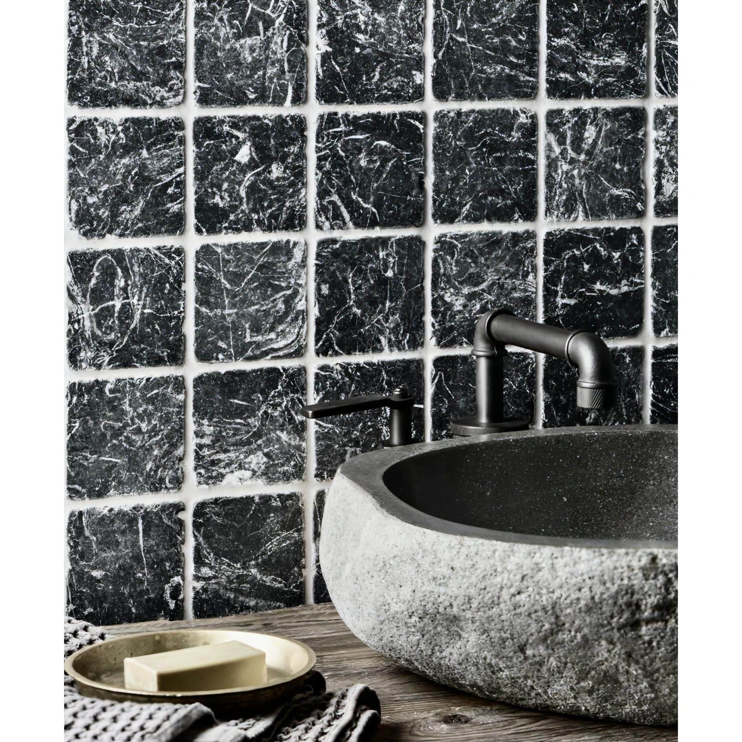 6X6 Nero Marquina Tumbled - Hey Tiles