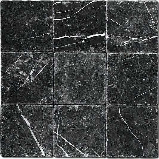 6X6 Nero Marquina Tumbled - Hey Tiles