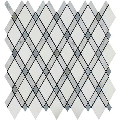 Thassos White Marble Honed Lattice Mosaic Tile W / Blue Gray Dots - heytiles