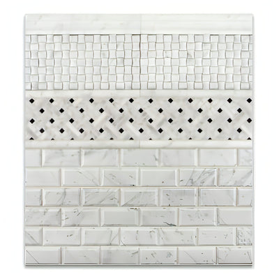 2 X 4 Carrara White Marble Honed & Beveled Brick Mosaic Tile - heytiles