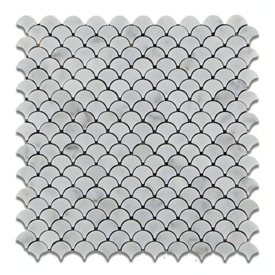 Carrara White Marble Polished Fan Mosaic Tile - heytiles