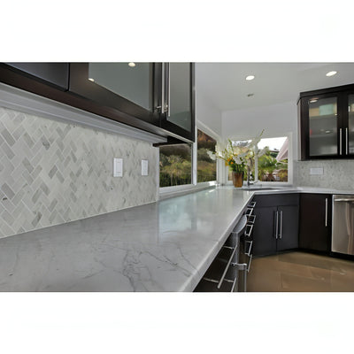 1x2 Carrara White Herringone Mosaic Tile Backsplash & Wall Tile heytiles   