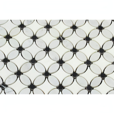 Thassos White Marble Honed Florida Flower Mosaic Tile W/black Dots - heytiles