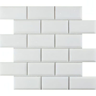 2 X 4 Thassos White Marble Honed & Beveled Brick Mosaic Tile - heytiles