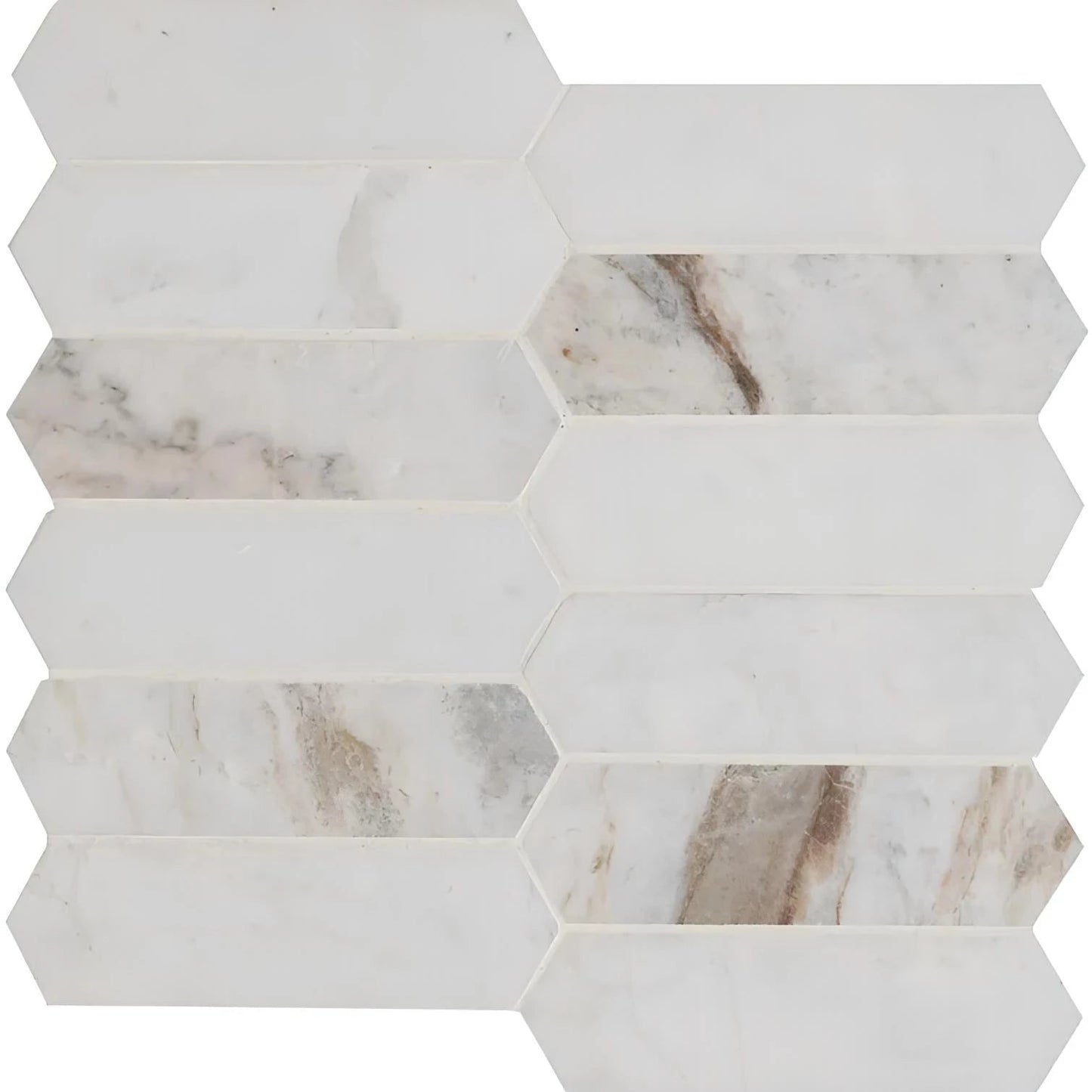 Arabescato Calacatta White Picket Honed Mosaic - Hey Tiles