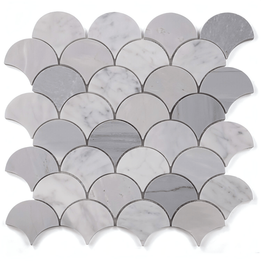 Bardiglio Italian Gray in Fan Shape 12 x 12 - Hey Tiles