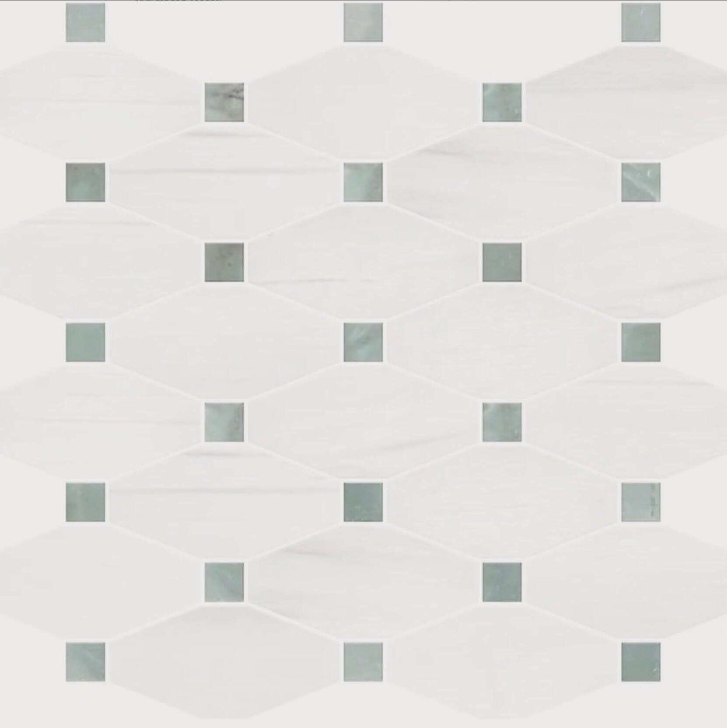 Bianco Dolomiti (White Dolomite) Dolomite - "Octave (Long Octagon) Mosaic - Gray" - Hey Tiles