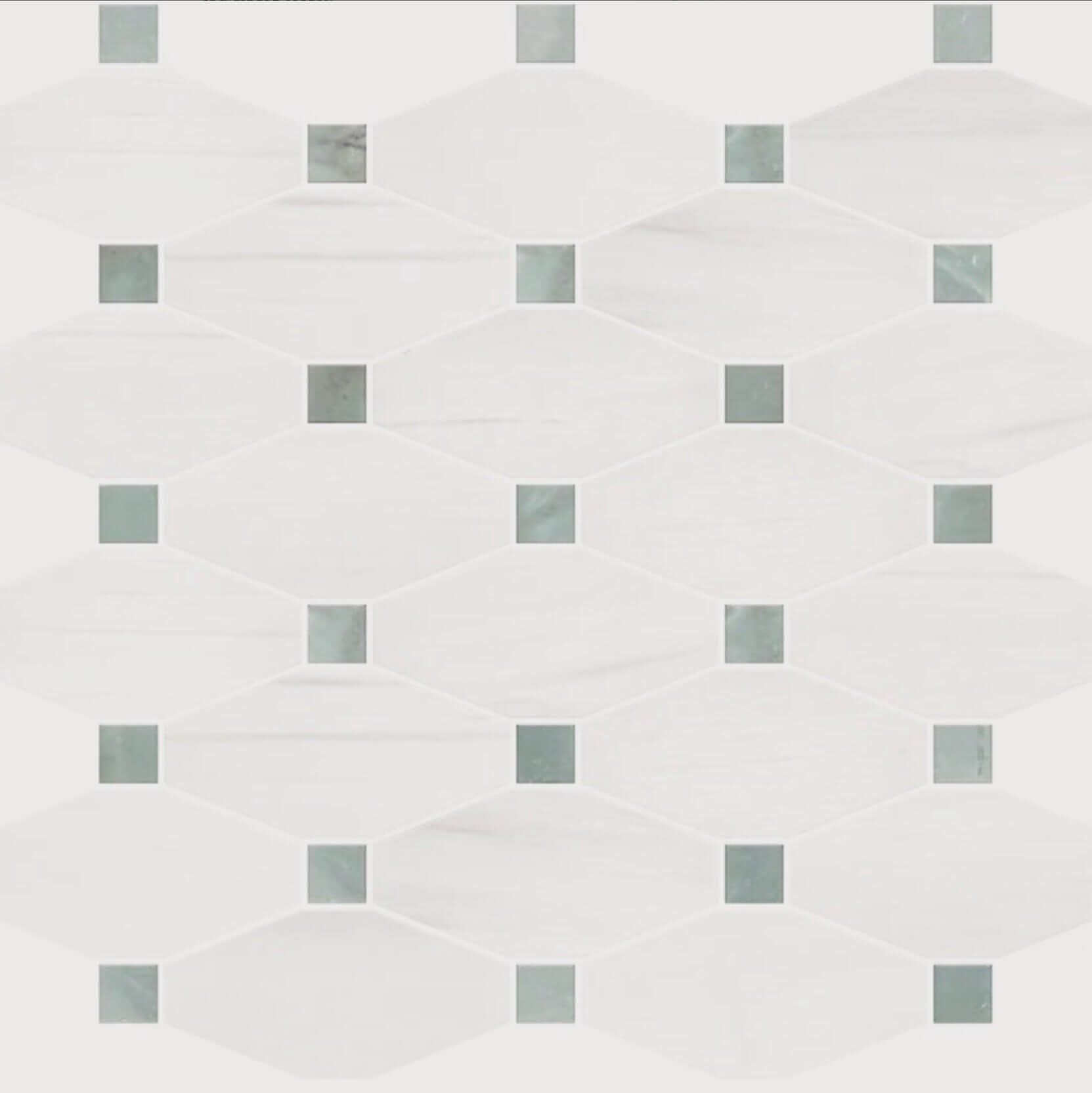 Bianco Dolomiti (White Dolomite) Dolomite - "Octave (Long Octagon) Mosaic - Gray" - Hey Tiles