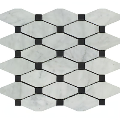 Carrara White Marble Honed Octave Pattern Mosaic Tile W/ Black Dots - heytiles