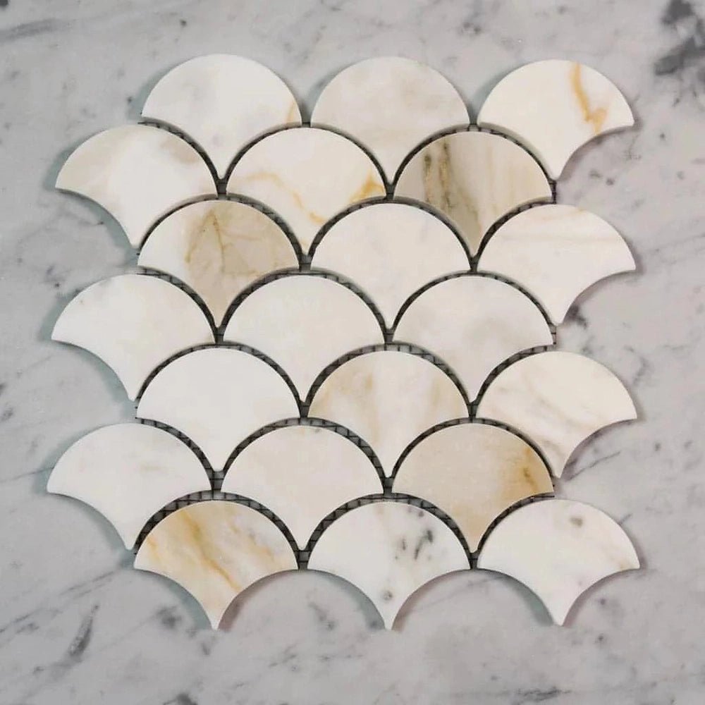 Calacatta Gold / Large Fan Mosaic Tile - Hey Tiles