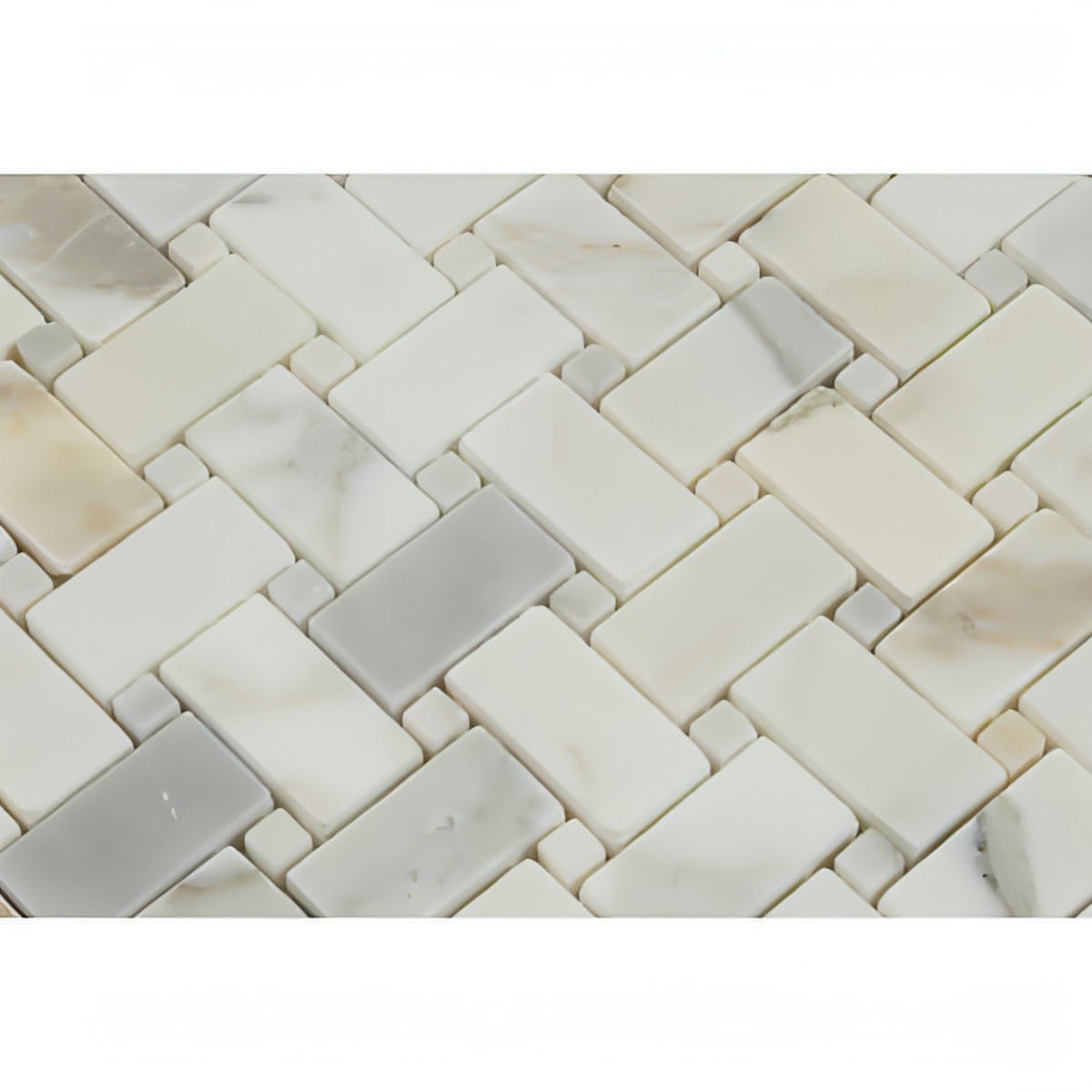 Calacatta Gold Marble Basketweave Mosaic Tile W/ Calacatta Gold Dots - Hey Tiles