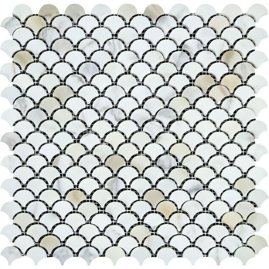 Calacatta Gold Marble Honed Fish Scale / Fan Mosaic Tile - Hey Tiles