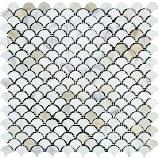 Calacatta Gold Marble Polished Fish Scale / Fan Mosaic Tile - Hey Tiles