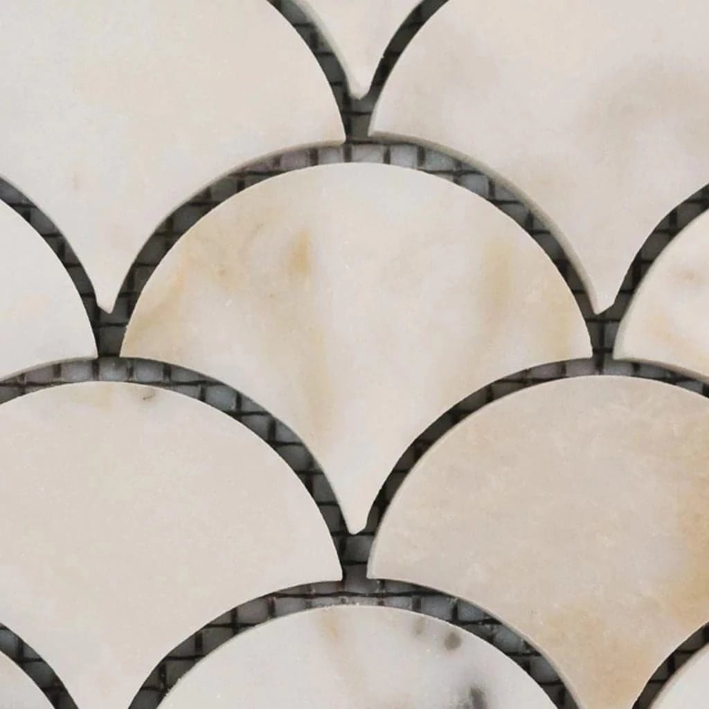 Calacatta Gold Marble Polished Fish Scale / Fan Mosaic Tile - Hey Tiles