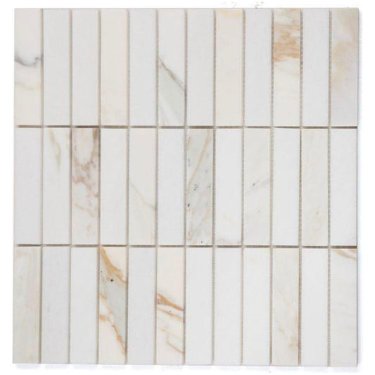 Calacatta Gold Straight Stacked Mosaic Polished 12x12 - Hey Tiles