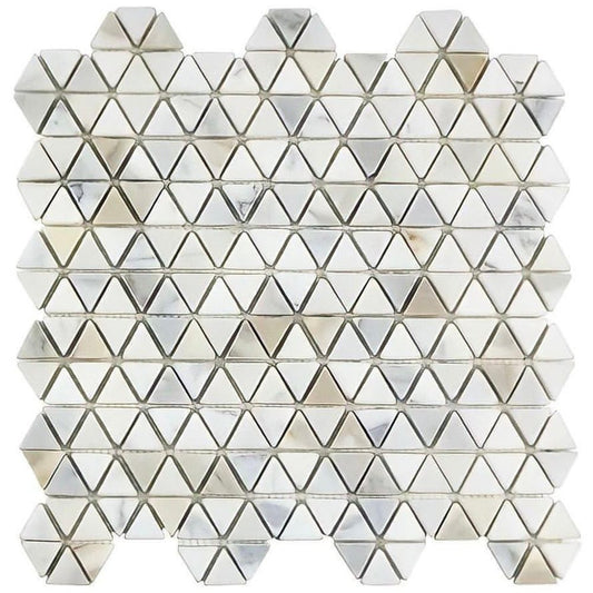 Calacatta Gold Tumbled Triangle / Prism Marble Mosaic Tile - Hey Tiles