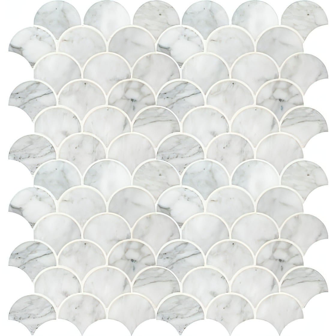 Calacatta White Large Fan 12.8x10.43 Polished Mosaic Tile - Hey Tiles