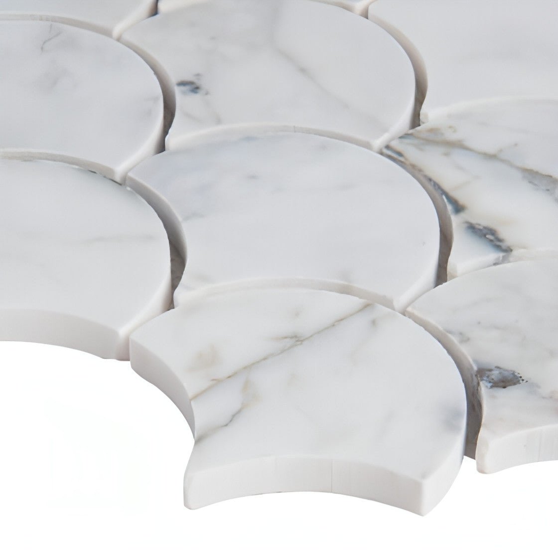 Calacatta White Large Fan 12.8x10.43 Polished Mosaic Tile - Hey Tiles