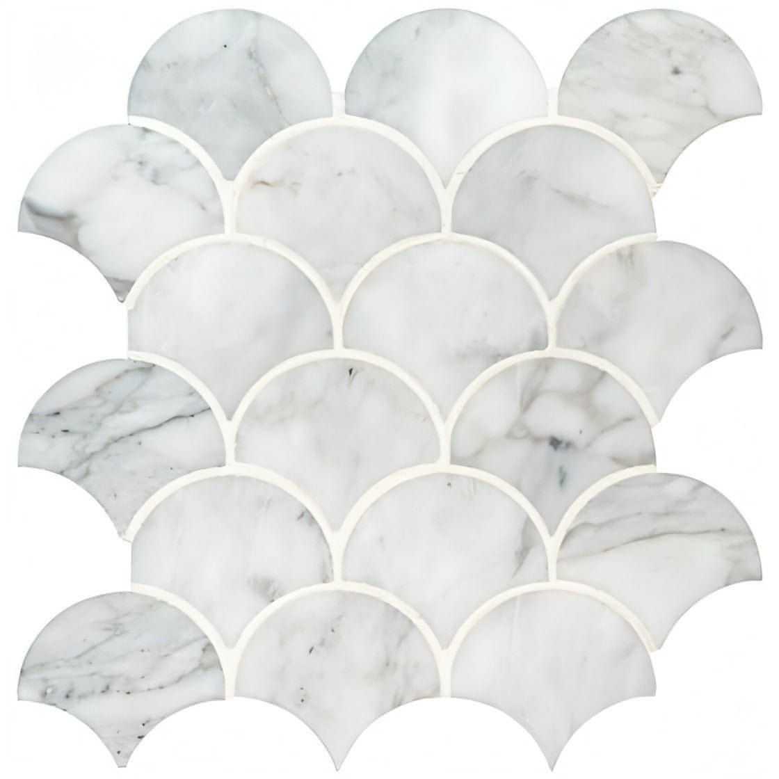 Calacatta White Large Fan 12.8x10.43 Polished Mosaic Tile - Hey Tiles