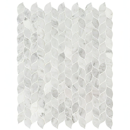 Carrara White Blanco Pattern Honed Marble Mosaic Leaf Pattern 11.62 x13.38 - Hey Tiles