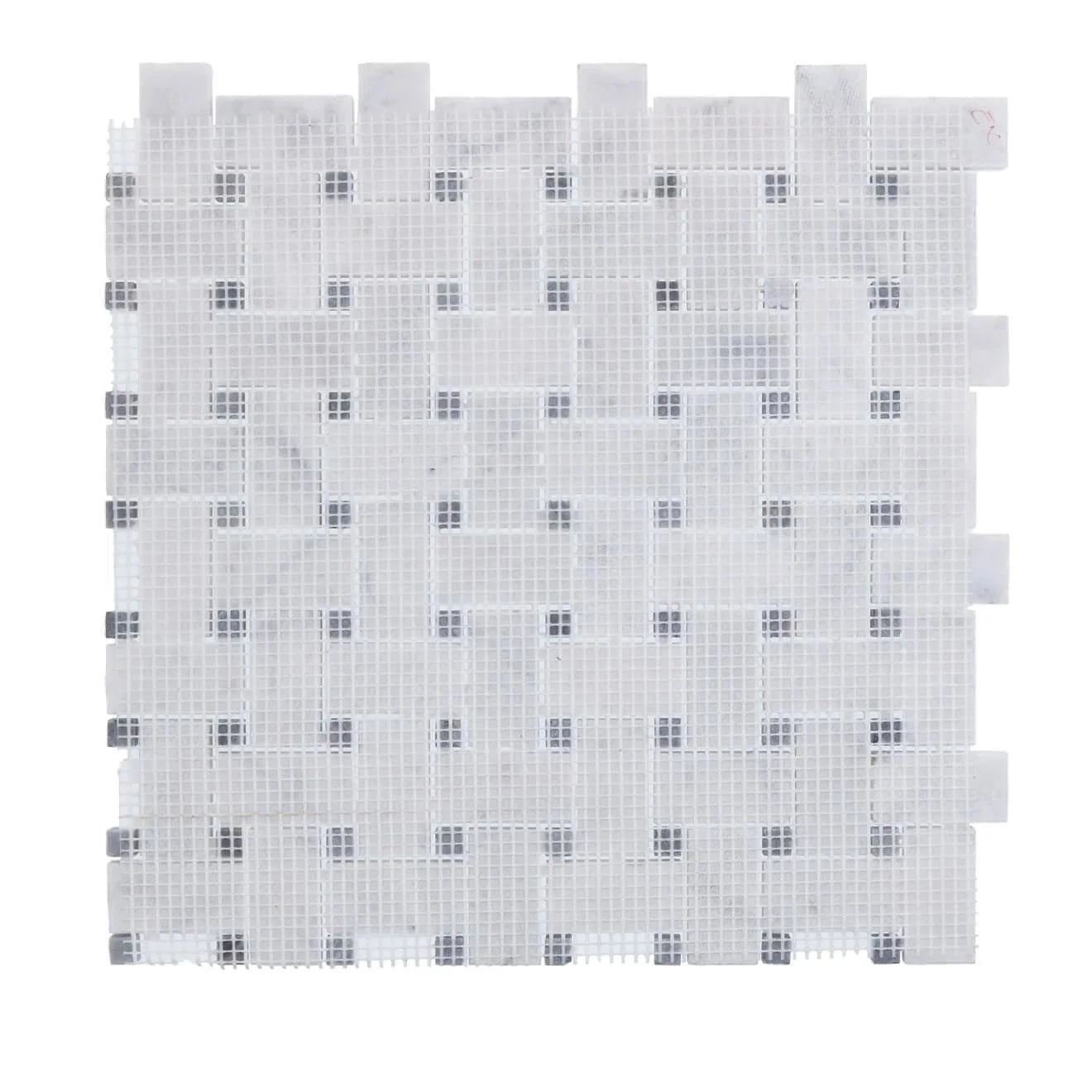 Carrara White Marble Basketweave Mosaic Tile W/ Black Dots - Hey Tiles