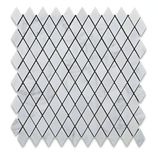 Carrara White Marble Honed 1" Diamond Mosaic Tile - Hey Tiles