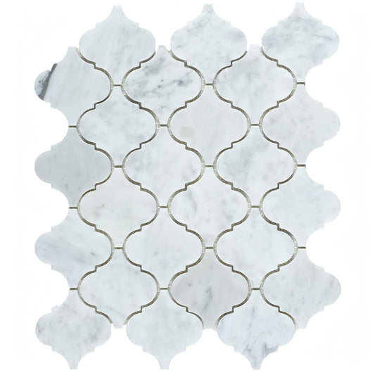 Carrara White Marble Honed Lantern Arabesque Mosaic Tile - Hey Tiles